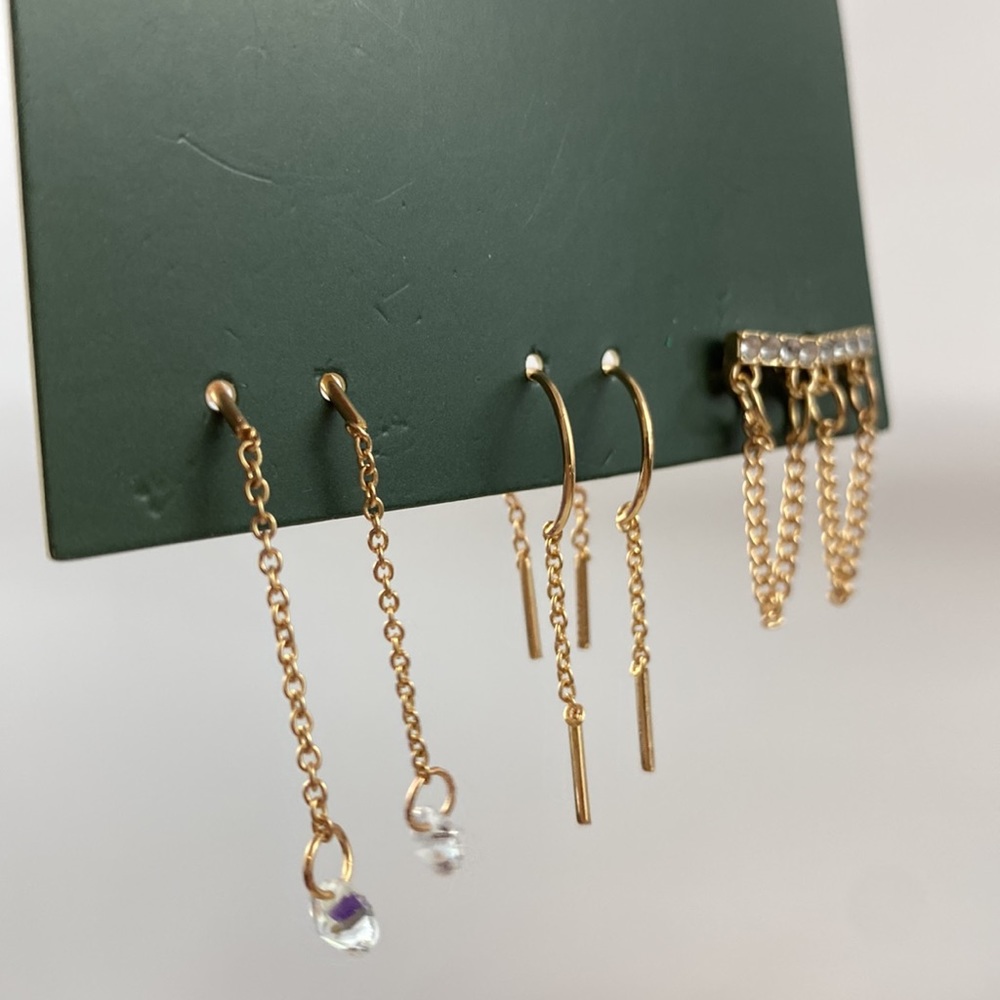 4/$20 Wild Fable Set of 3 Gold Tone Dangly Rhinestone & Bar Earrings - Picture 2 of 4